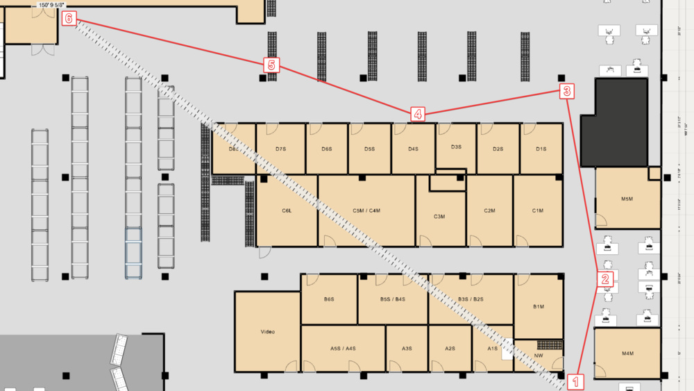 Six node mesh with forced sequential topology layout.